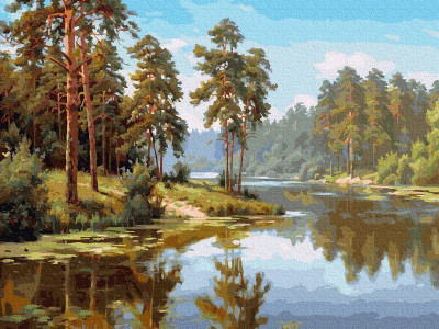 Картина по номерам 40х50 ПРИЩЕПА. СОСНЫ У ВОДЫ (35 цветов)