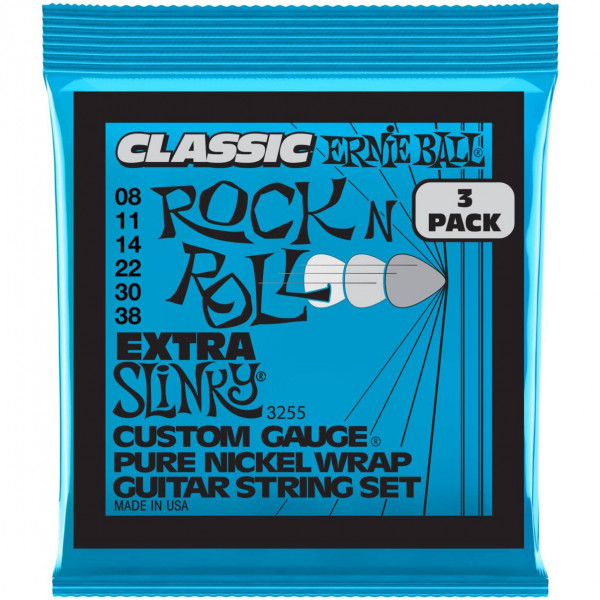 ERNIE BALL 3255 Pure Classic RnR Slinky Extra 3 Pack 8-38 - Струны для электрогитары