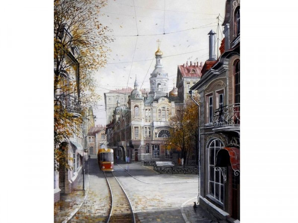 Картина по номерам с цветной схемой на холсте 30х40 Ушедшая Москва (19 цветов)