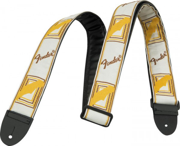 FENDER 2' MONOGRAMMED WHITE/BROWN/YELLOW STRAP ремень для гитары белый с коричневым логотипом Fender и желтыми полосами