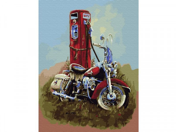 Картина по номерам с цветной схемой на холсте 30х40 Харлей Дэвидсон (20 цветов)