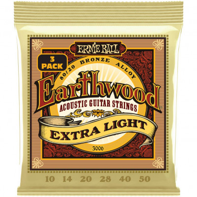 ERNIE BALL 3006 Earthwood 80/20 Bronze Extra Light 3 Pack 10-50 - Струны для акустической гитары