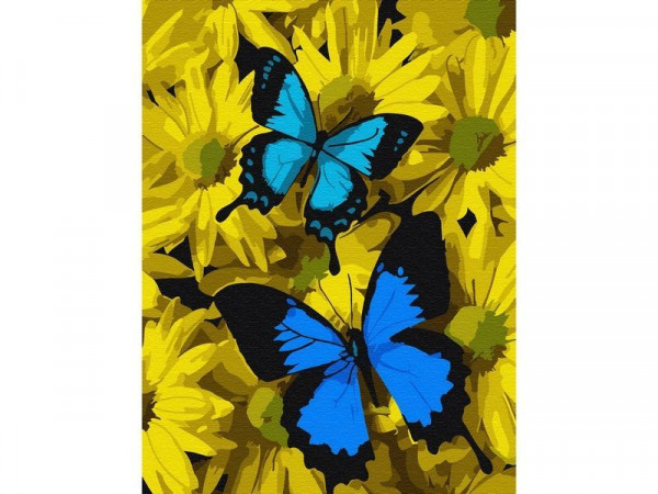 Картина по номерам 15х20 СИНИЕ БАБОЧКИ В ЦВЕТАХ (13 цветов)