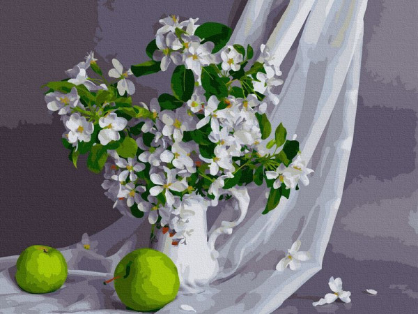 Картина по номерам с цветной схемой на холсте 30х40 ЯБЛОНЕВЫЙ ЦВЕТ (20 цветов)