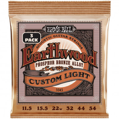 ERNIE BALL 3545 Earthwood Phosphor Bronze Custom Light 3 Pack 11.5-54 - Струны для акустической гитары