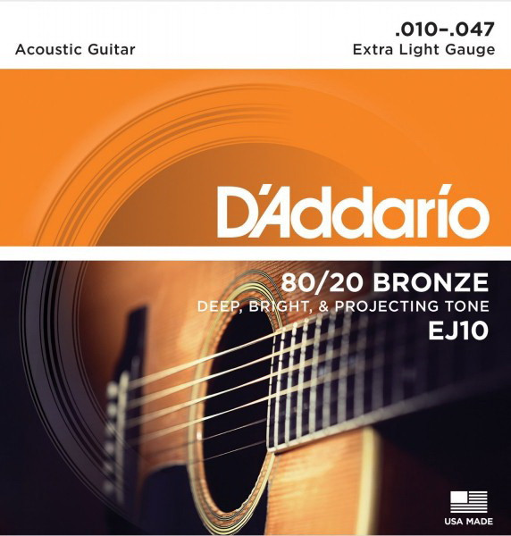 D'ADDARIO EJ10 Extra Light 10-47 струны для акустической гитары