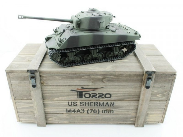 Р/У танк Torro Sherman M4A3 76mm, 1/16 2.4G, ИК-пушка, деревянная коробка