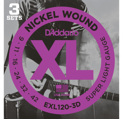 D'Addario EXL120/3D - струны для электрогитары Super Light 9-42, 3 комплекта