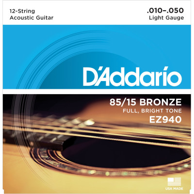 Струны для 12-струнной гитары D'ADDARIO EZ940 бронза 85/15, Light 10-50