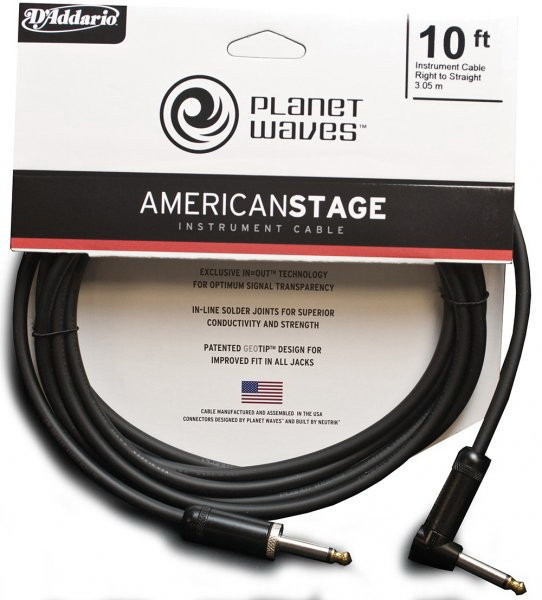 Кабель инструментальный PLANET WAVES PW-AMSGRA-10, American Stage джек-джек угловой, 3,05 м.