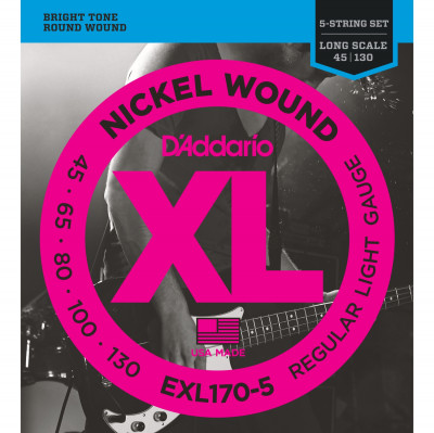 Струны для бас-гитары D'ADDARIO EXL170-5 5 струн, soft long, 045-130