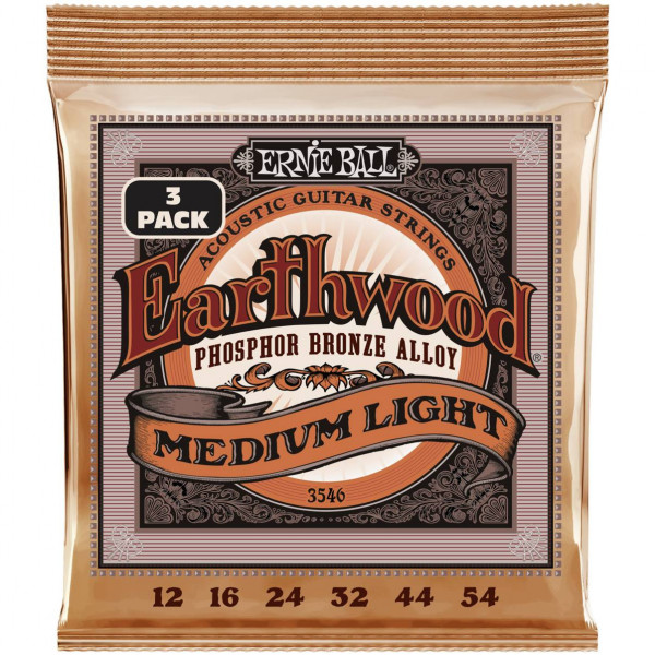 Струны для акустической гитары ERNIE BALL 3546 Earthwood Phosphor Bronze Medium Light 3 Pack 12-54