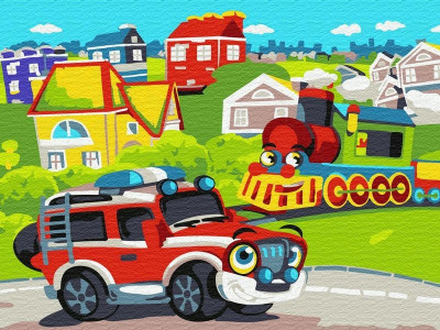 Набор юного художника 20х30 ВЕСЁЛЫЙ ТРАНСПОРТ  (15 цветов)