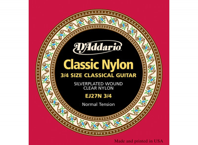 Струны для классической гитары 3/4 D'ADDARIO EJ27N 3/4 серебро (Silver), Normal Tension