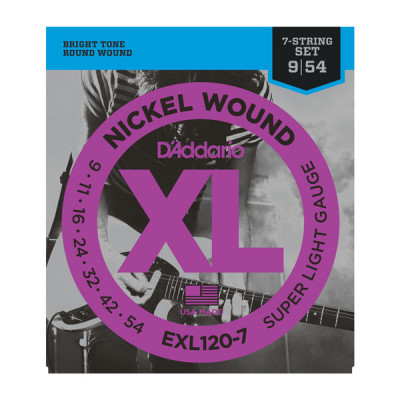 D'Addario EXL120-7 Набор 7 струн для гитары электрик никель 009-054