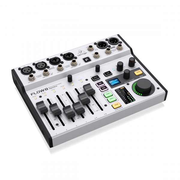 Микшерный пульт цифровой BEHRINGER FLOW 8 - 4 TRS входа, 2 XLR входа, 2 XLR/TRS входа, USB порт, адаптер питания и USB кабель в комплекте