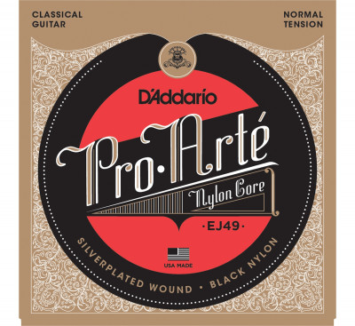 Струны для классической гитары D'ADDARIO EJ49 серебро (Silver) черный нейлон, нормальное натяжение