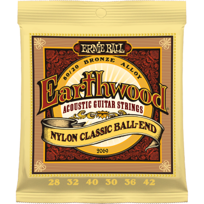 Ernie Ball 2069 Earthwood 80/20 Folk Nylon (28-32-40-30w-36w-42w) для классической гитары