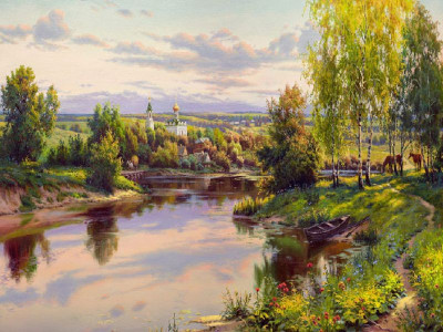 Картина мозаикой с нанесенной рамкой 40х50 ПРИЩЕПА. ВЕЧЕР (27 цветов)