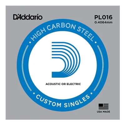 Струна для акустической и электрогитары D'ADDARIO PL016 без обмотки, толщина 016