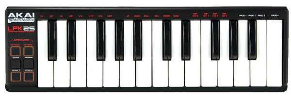 AKAI PRO LPK25, портативная USB/MIDI-клавиатура, 25 чувствительных мини-клавиш, арпеджиатор, кнопка сустейна, питание по USB