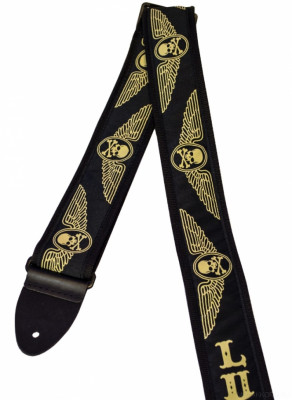 DUNLOP D38-47SW Skull Wings 2" ремень гитарный, жаккард, черный, белый растительный узор с черепами