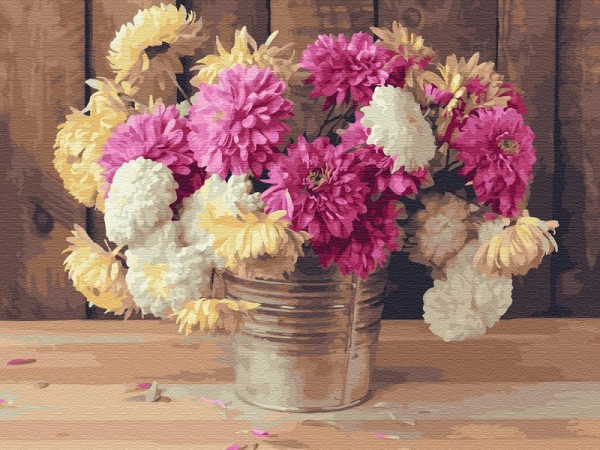 Картина по номерам на дереве 40х50 ДАЧНЫЙ БУКЕТ (28 цветов)