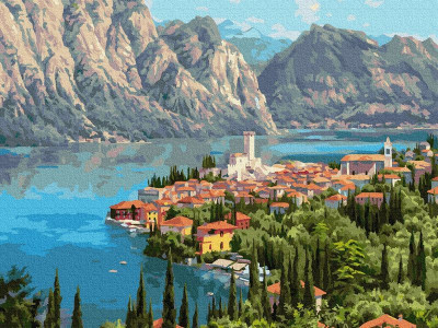 Картина по номерам 40х50 ПРИЩЕПА. ГОРОДОК У МОРЯ (35 цветов)