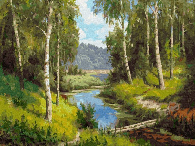 Картина по номерам 40х50 ПРИЩЕПА. МОСТИК ЧЕРЕЗ РЕКУ (35 цветов)