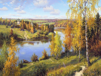 Картина по номерам 40х50 Прищепа. Осень. Глубинка (30 цветов)